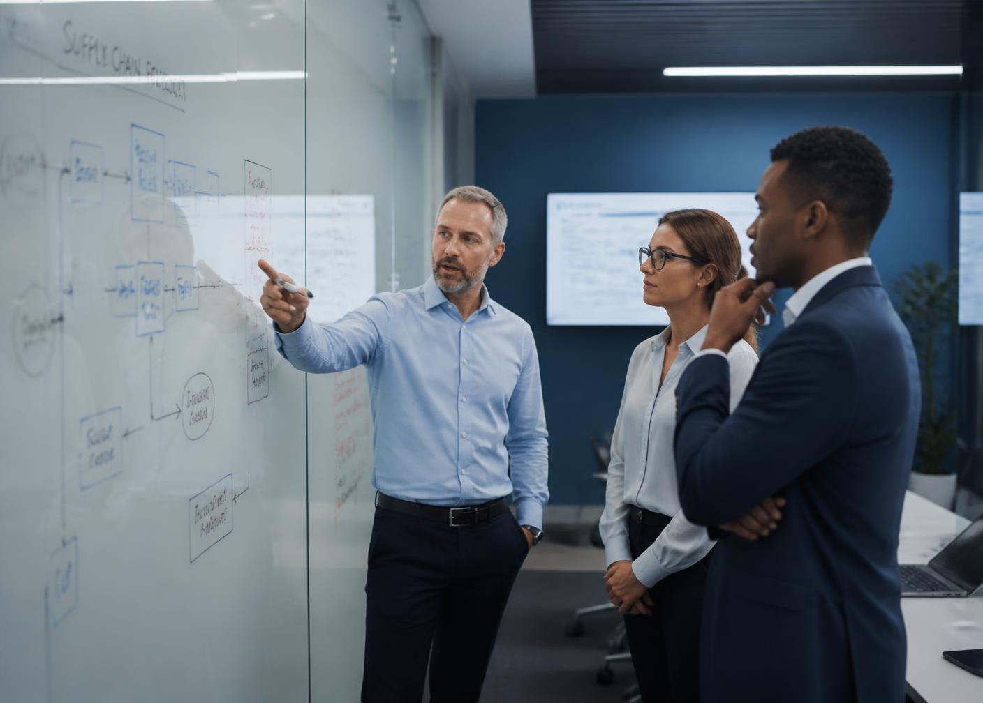 Consultores da Genesis discutindo o desenho de processos de Supply Chain